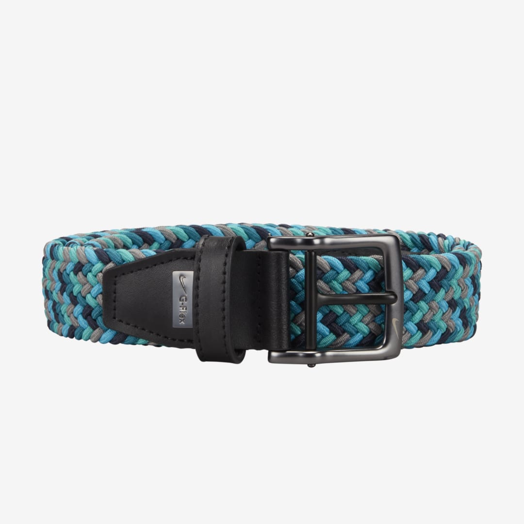 Nike Men's Stretch Woven Golf Belt In Obsidian,white,washed Teal