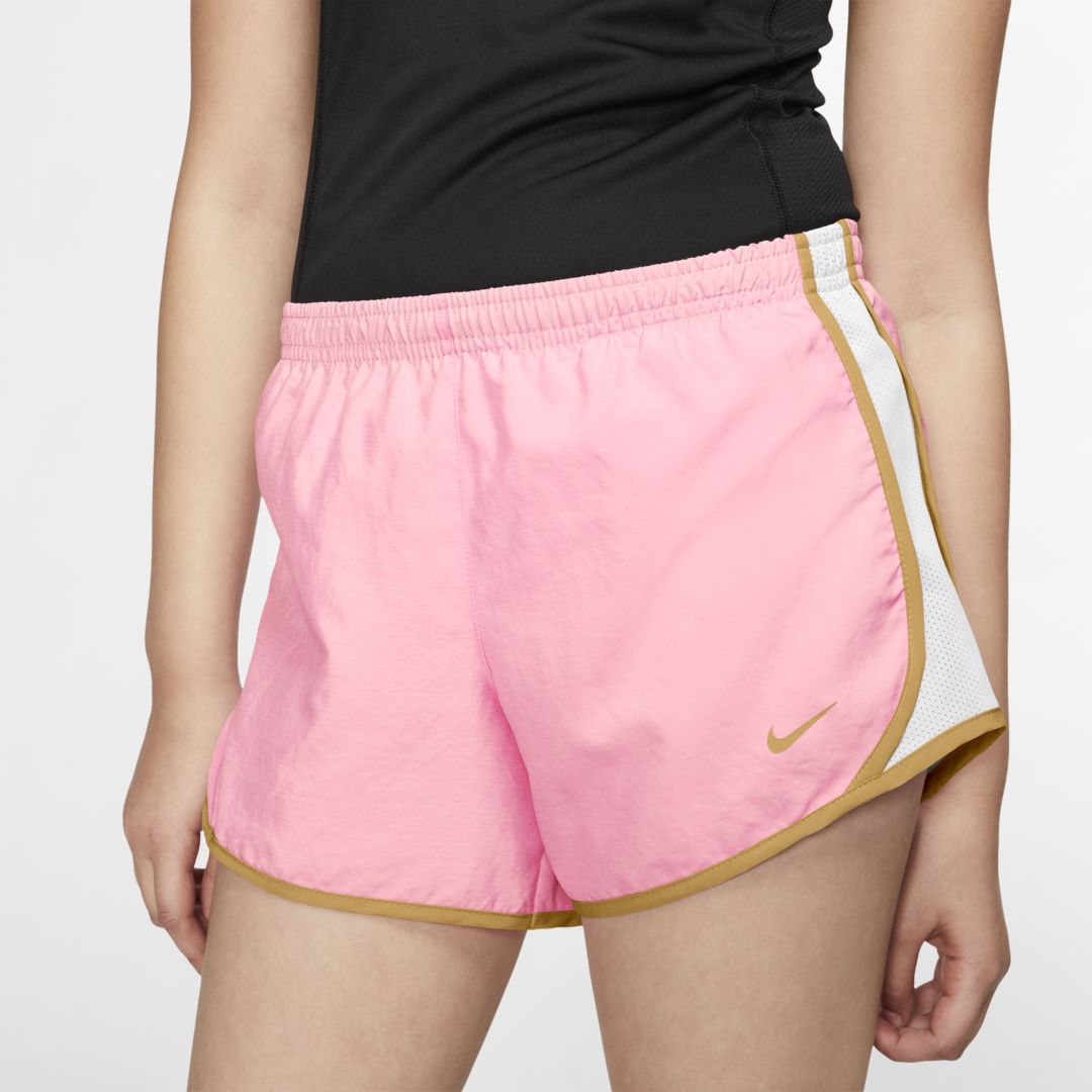 Nike Dri-fit Tempo Big Kids' Running Shorts In Arctic Punch,white,bucktan,bucktan