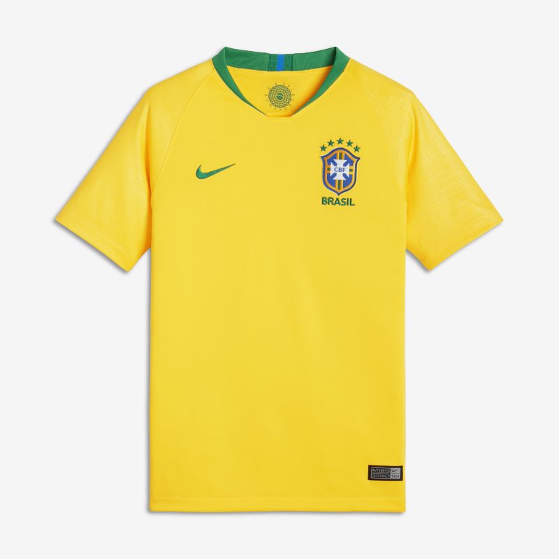 Nike - Dziecięca koszulka piłkarska dla dużych dzieci 2018 brasil cbf stadium home - Żółć