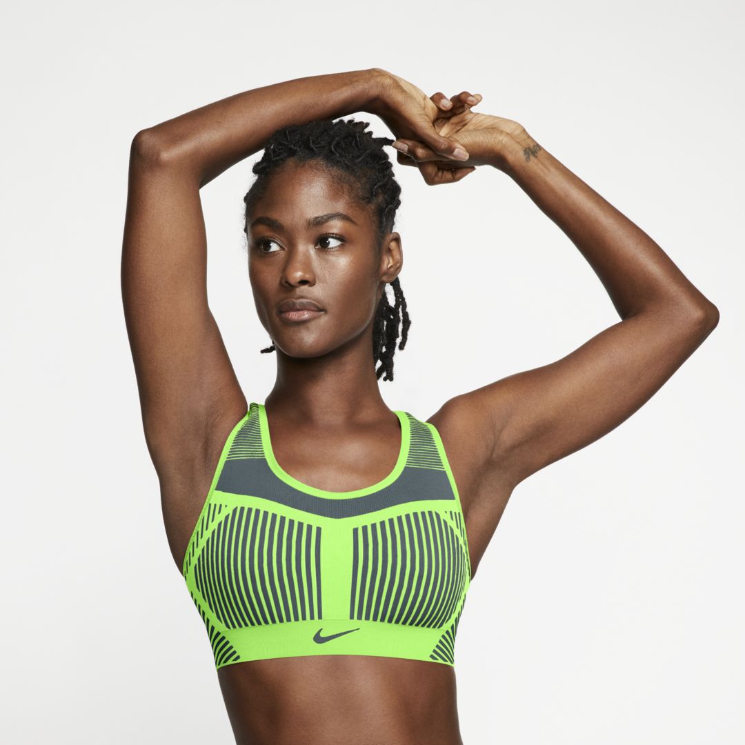 Nike Fe/nom Flyknit Women's High-support Non-padded Sports Bra In Lime Glow,hasta