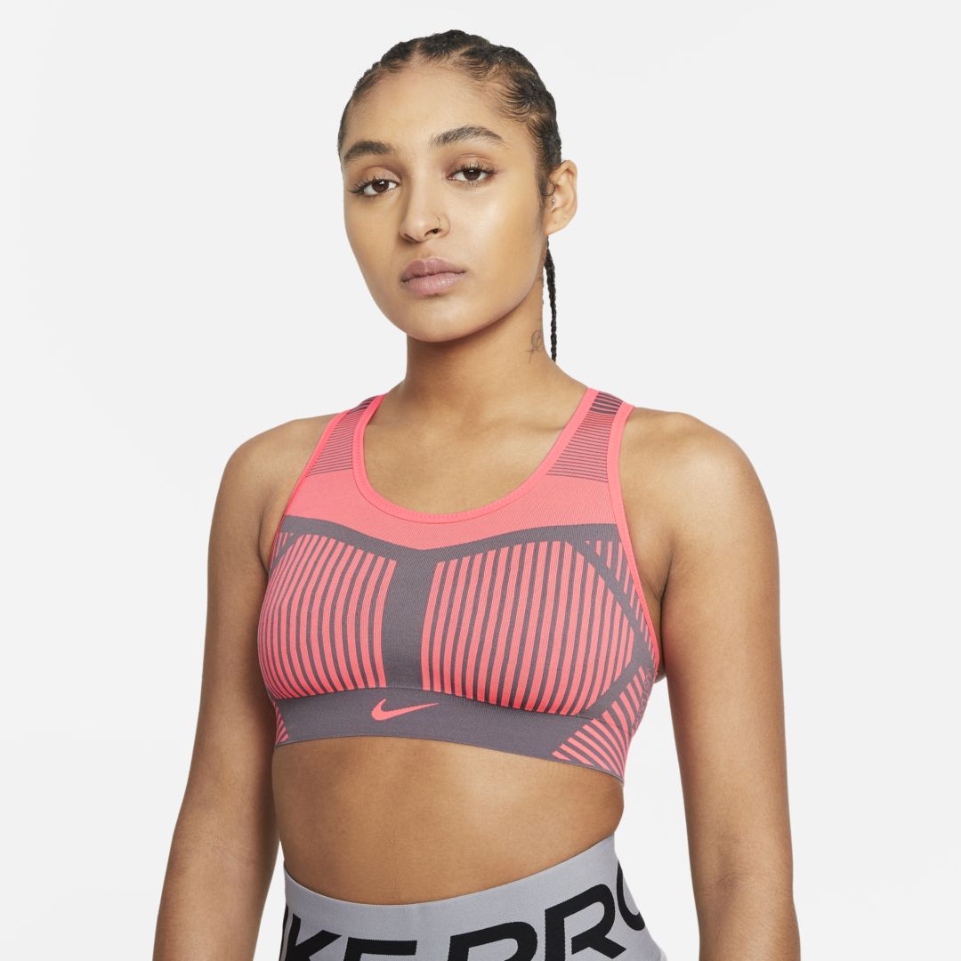 Nike Fe/nom Flyknit Women's High-support Non-padded Sports Bra In Firewood  Orange,echo Pink