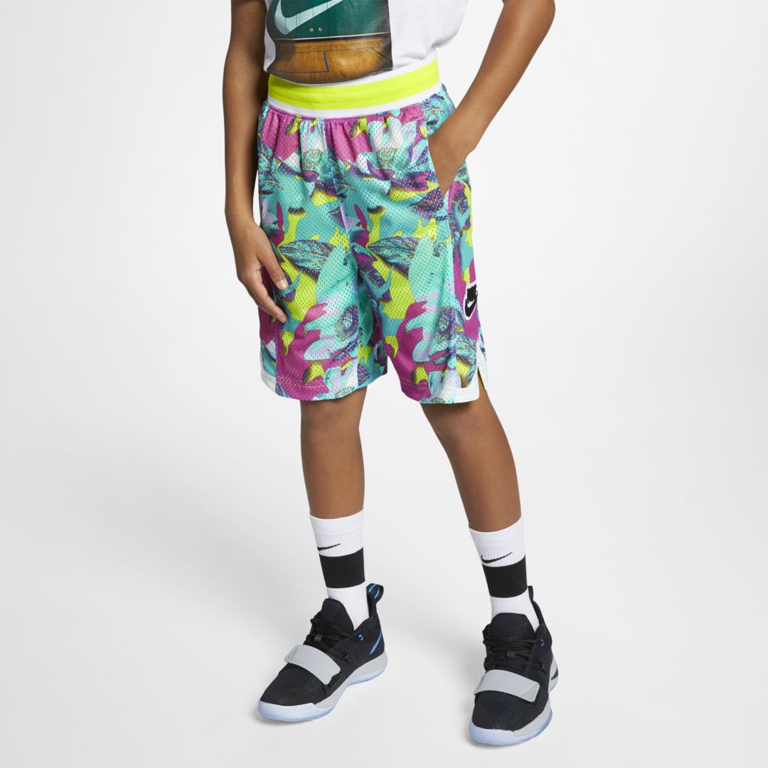 Nike Big Kids' Printed Basketball Shorts In Laser Fuchsia,cyber
