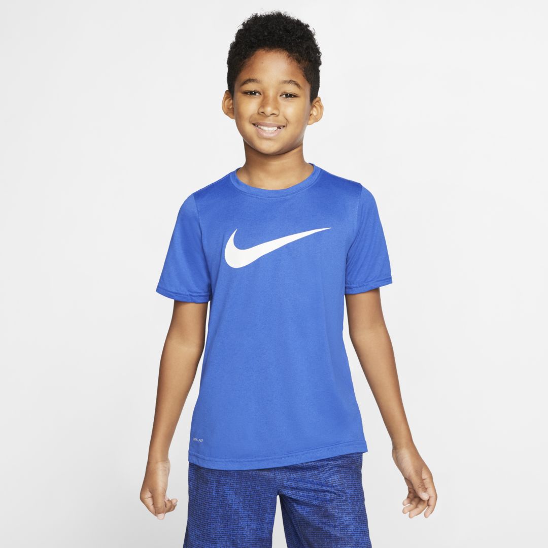 Nike Dri-fit Big Kids' Swoosh Training T-shirt In Game Royal,game Royal,white