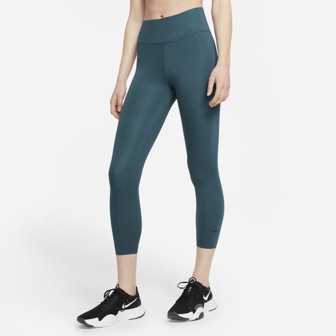 Nike One Luxe Women's Mid-rise Crop Leggings In Dark Teal Green,clear