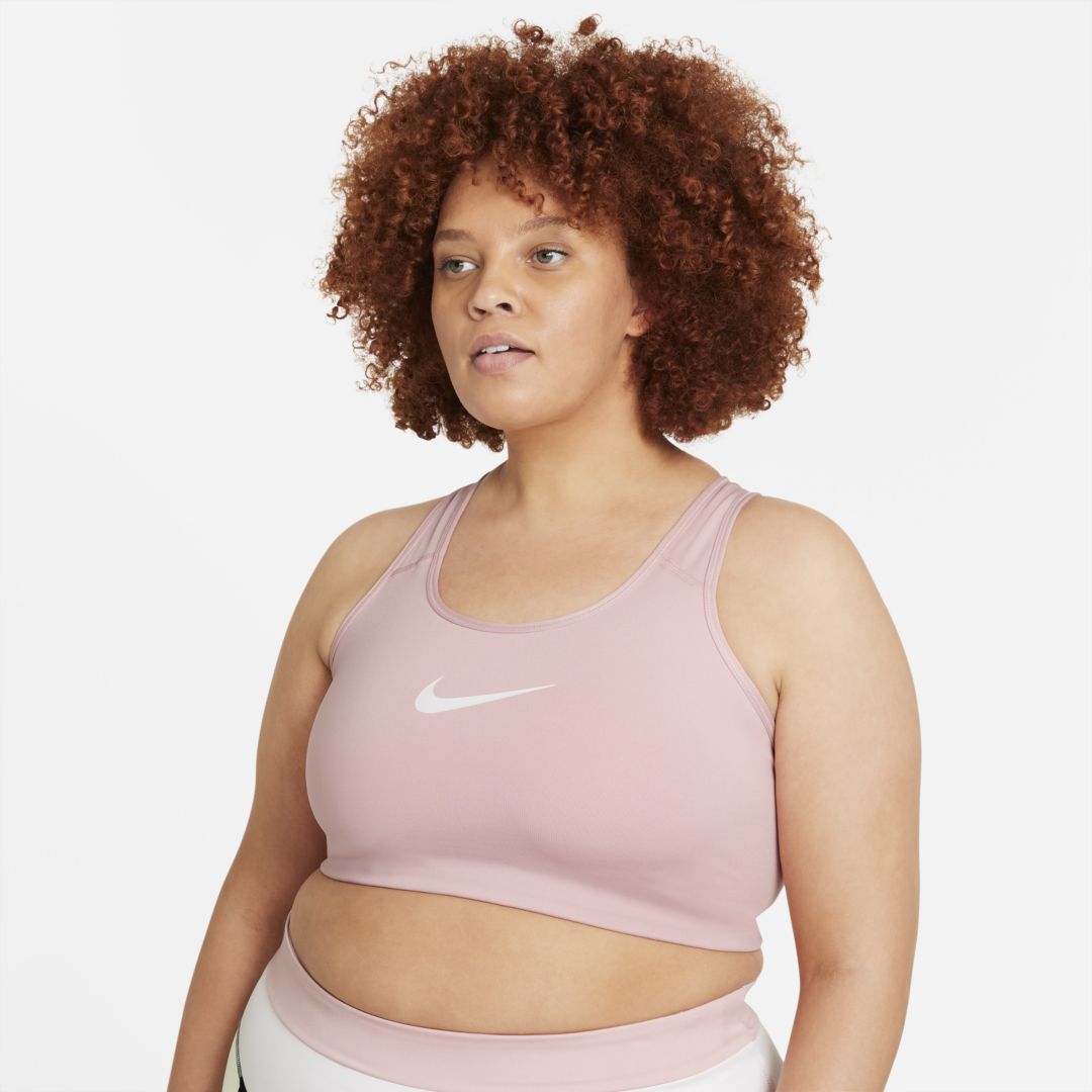 Nike Swoosh Women's Medium-support Non-padded Sports Bra In Pink Glaze,white