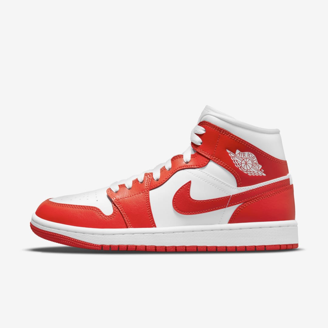 Jordan Air  1 Mid Women's Shoes In White,white,habanero Red