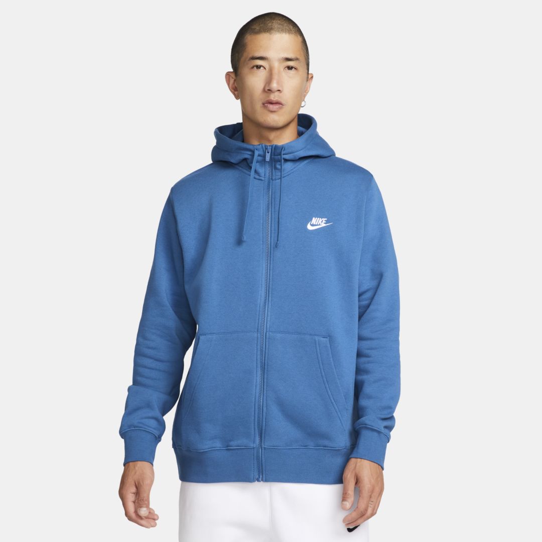 Nike Sportswear Club Fleece Men's Full-zip Hoodie In Dark Marina Blue,dark Marina Blue,white