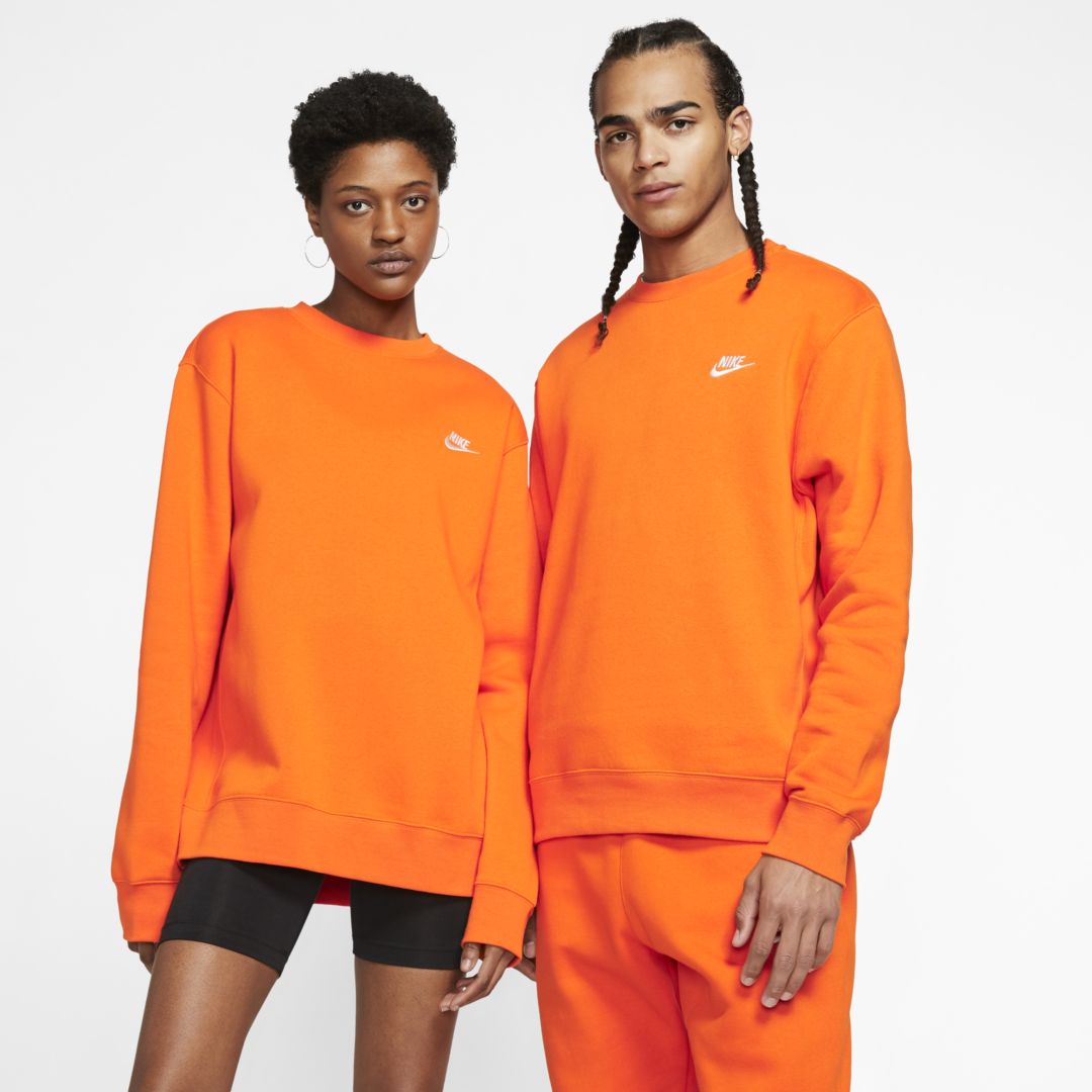 Nike Sportswear Club Crew In Magma Orange/white
