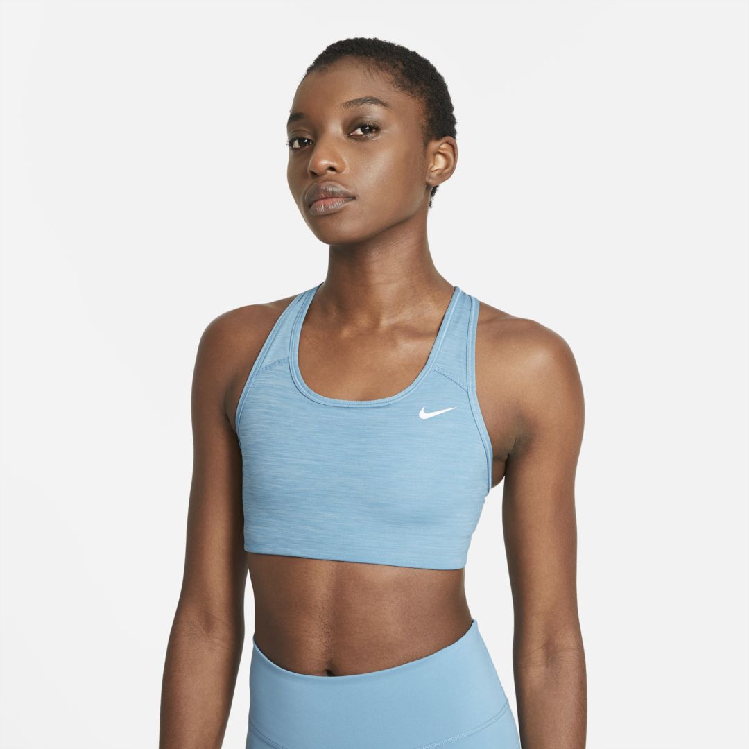 Nike Dri-fit Swoosh Women's Medium-support Non-padded Sports Bra In Cerulean,pure,white
