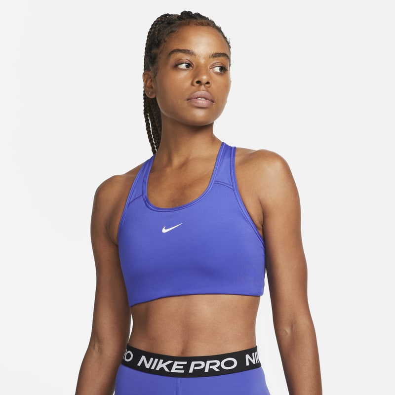 Sport-BH med mediumstöd Nike Dri-FIT Swoosh med ett inlägg för kvinnor - Blå