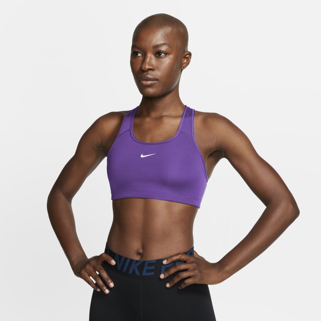 Nike Swoosh Medium-Support 1-Piece Pad Sports Bra Rosewood The Nike Dri-FIT Swoosh  Sports Bra features our removable 1-piece pad designed to load easily from  the top and keep a smooth and consistent