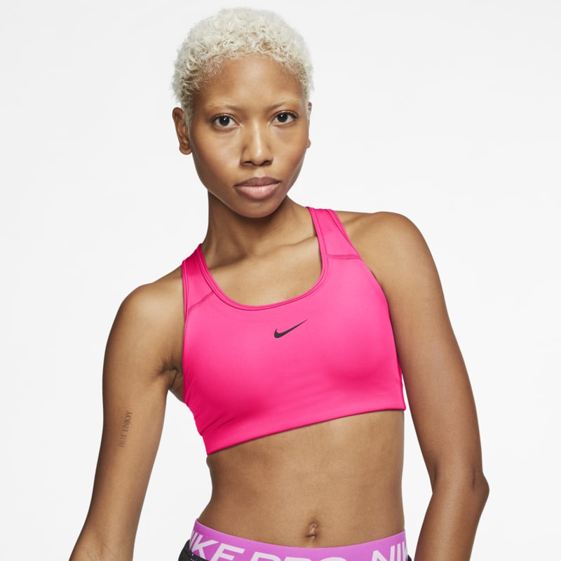 Nike Swoosh Sport-bh met medium ondersteuning en pad uitéén stuk – Roze