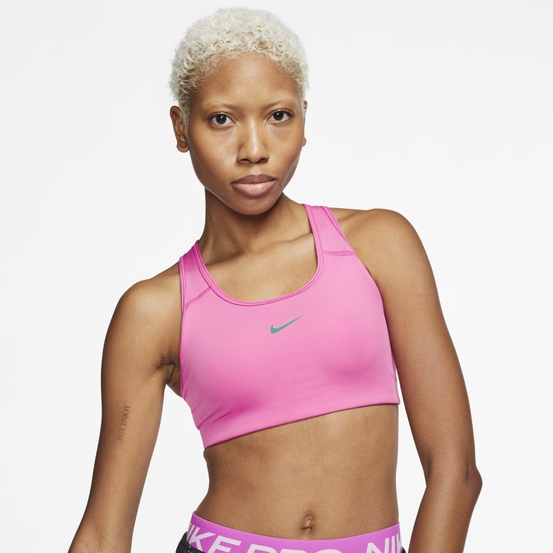 Nike Swoosh Sport-bh met medium ondersteuning en pad uitéén stuk – Roze