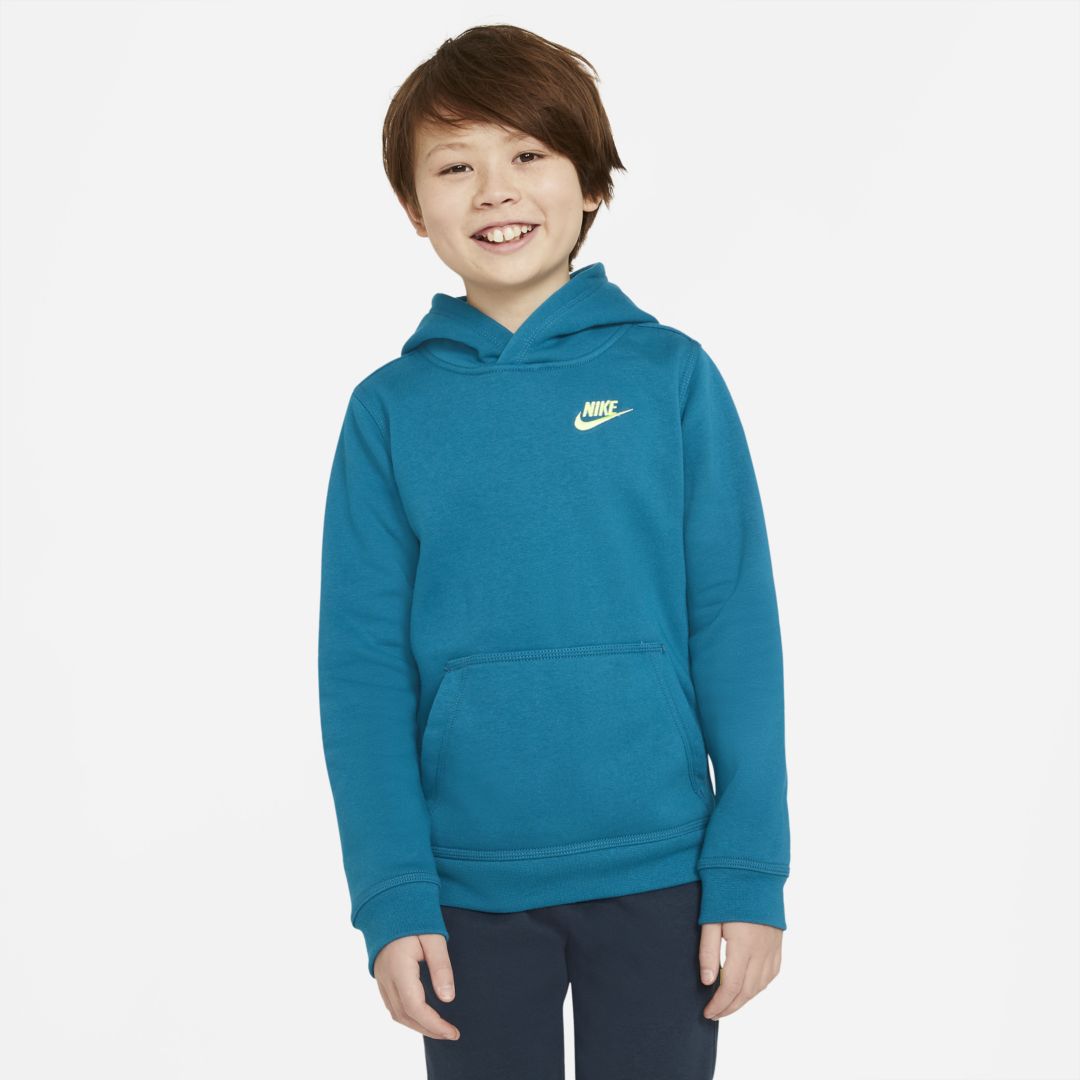 Nike Sportswear Club Big Kids' Pullover Hoodie In Green Abyss,barely Volt