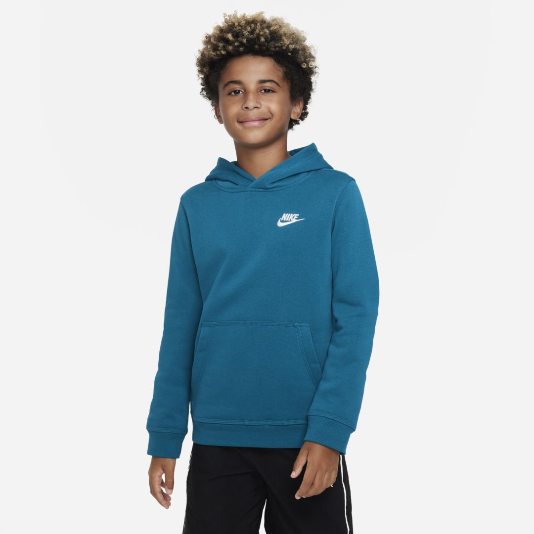 Nike Sportswear Club Big Kids' Pullover Hoodie In Bright Spruce,white