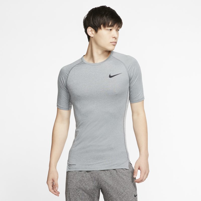 Nike Pro Men's Tight-Fit Short-Sleeve Top - Grey