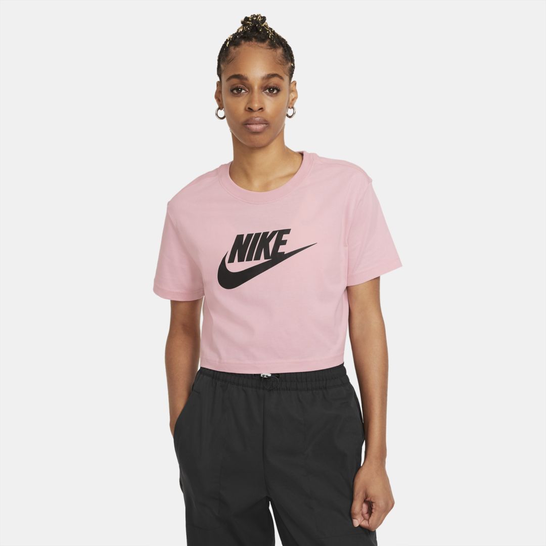 Nike Sportswear Essential Women's Cropped T-shirt In Pink Glaze,black