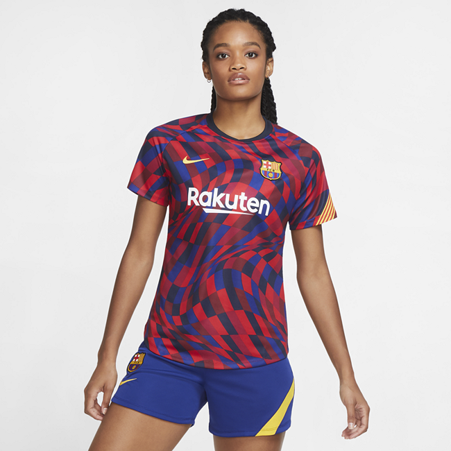 фото Женская предматчевая игровая футболка с коротким рукавом fc barcelona - красный