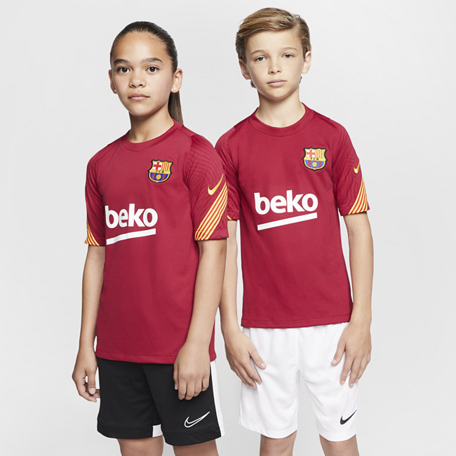 фото Игровая футболка с коротким рукавом для школьников fc barcelona strike - красный