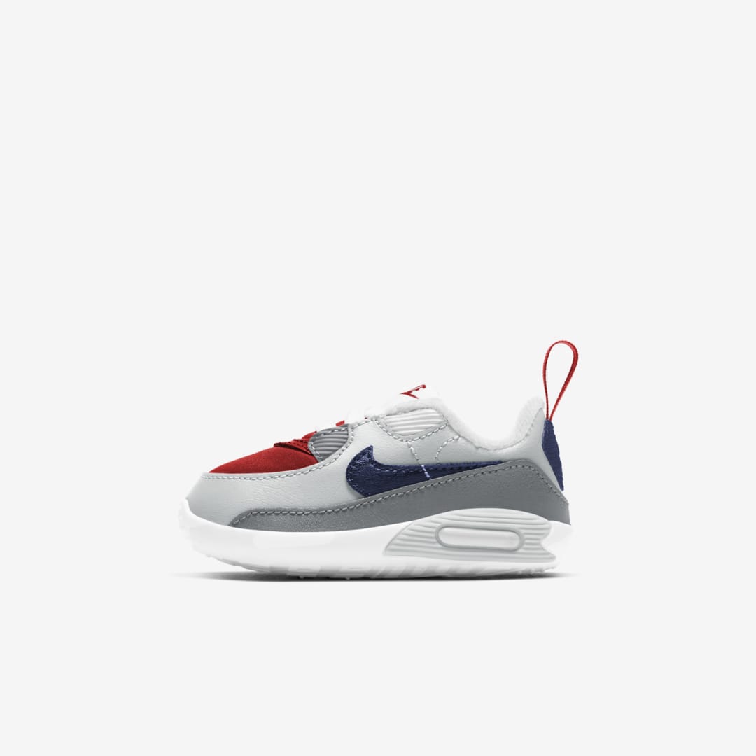 Nike Max 90 Crib Baby Bootie In Pure Platinum,cool Grey,sport Red,midnight Navy