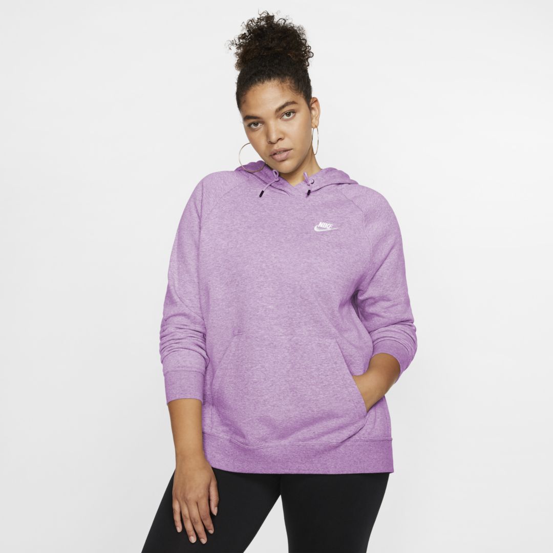 Nike Sportswear Essential Women's Fleece Pullover Hoodie In Violet Shock,heather,white