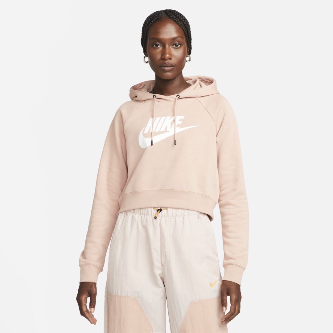 Nike Sportswear Essential Women's Cropped Hoodie In Rose Whisper,white