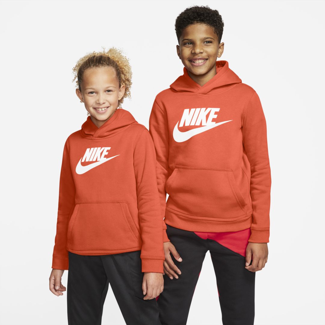 Nike Sportswear Club Fleece Big Kidsâ Pullover Hoodie In Turf Orange,white