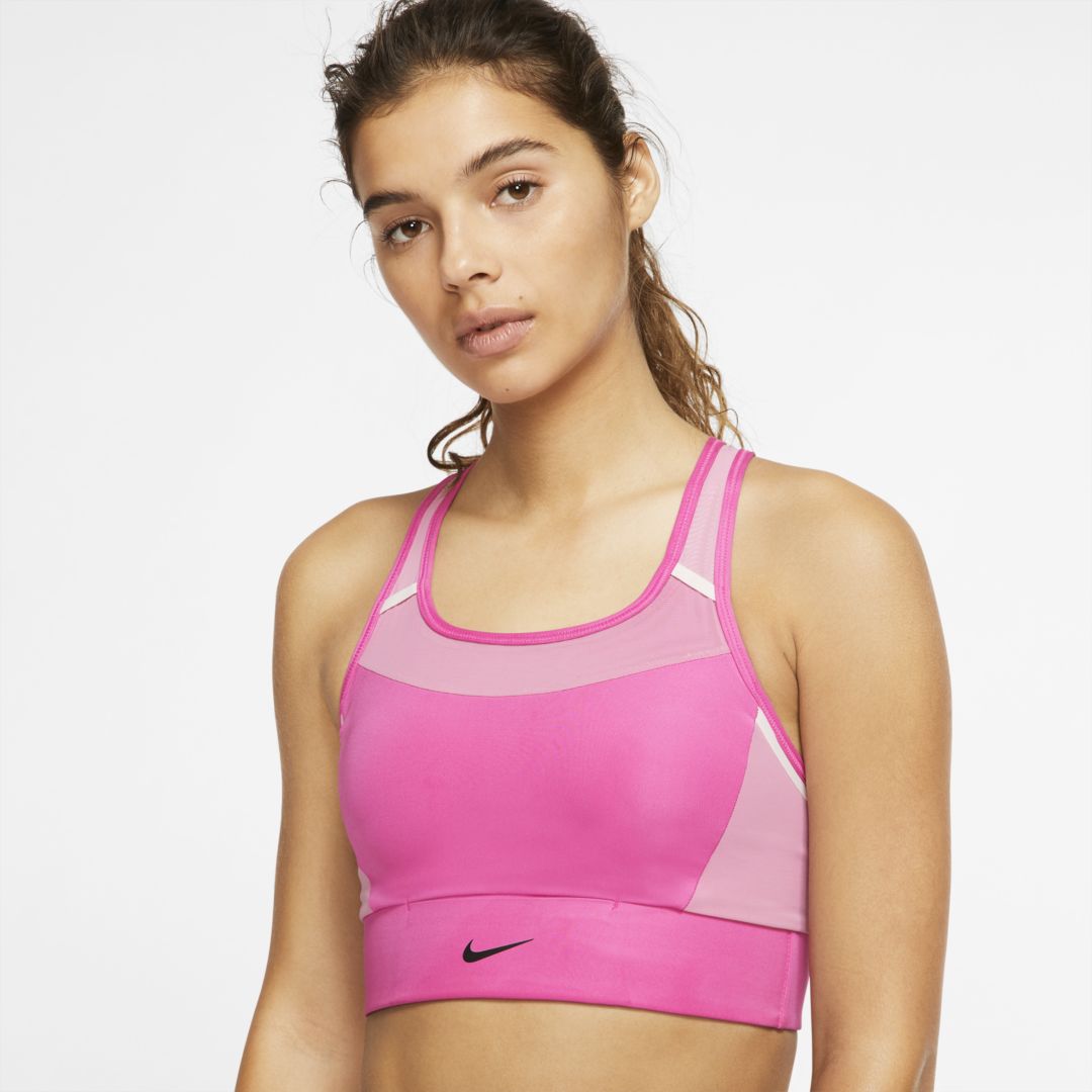Nike Swoosh Women's Medium-support 1-piece Pad Pocket Sports Bra In Pink