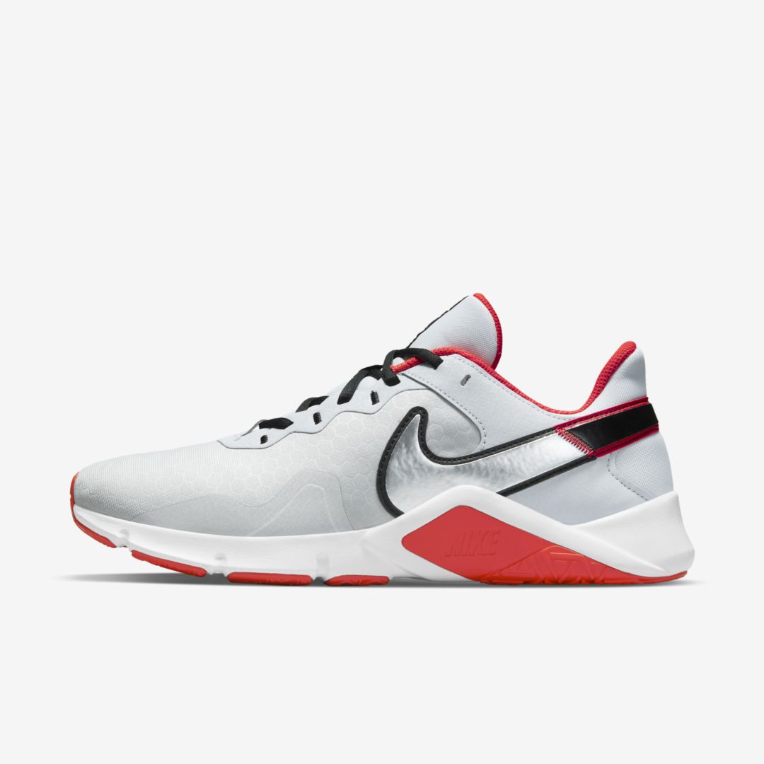 Nike Legend Essential 2 Men's Training Shoes In Pure Platinum,white,chile Red,metallic Silver