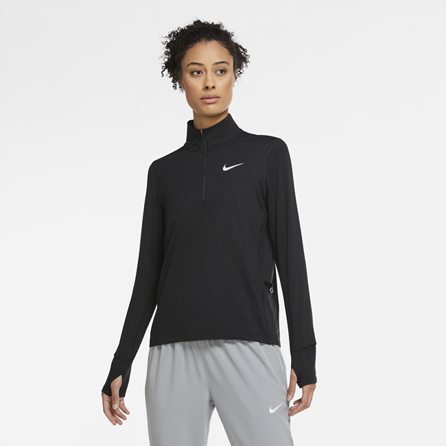 Nike løpeoverdel med glidelås i halsen til dame - Black