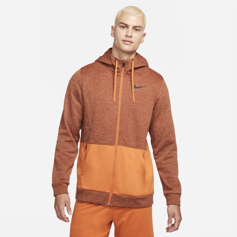 Męska rozpinana bluza treningowa z kapturem Nike Therma - Pomarańczowy
