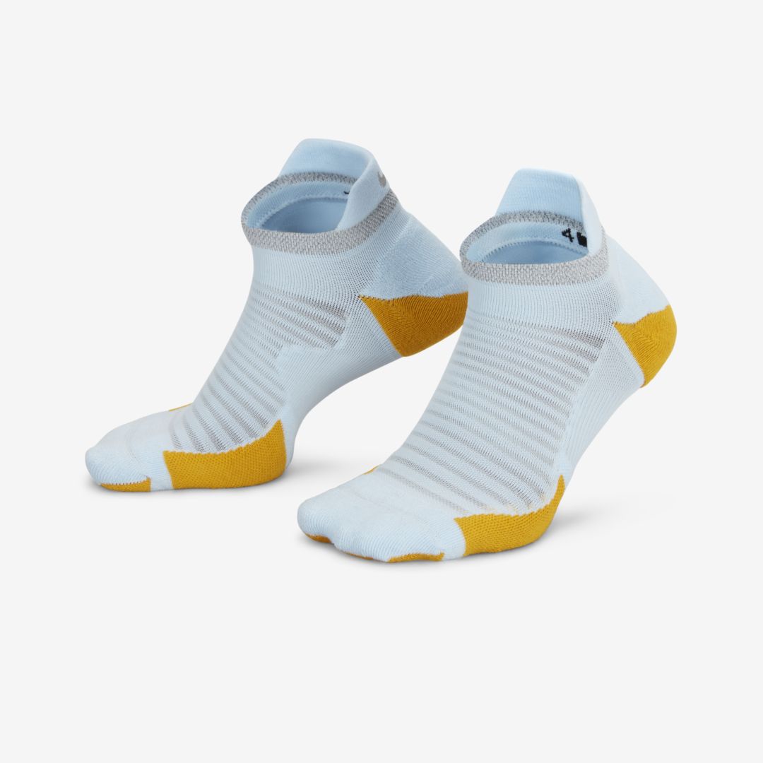 Nike Spark Cushioned No-show Running Socks In Celestine Blue,yellow Ochre,reflect Silver