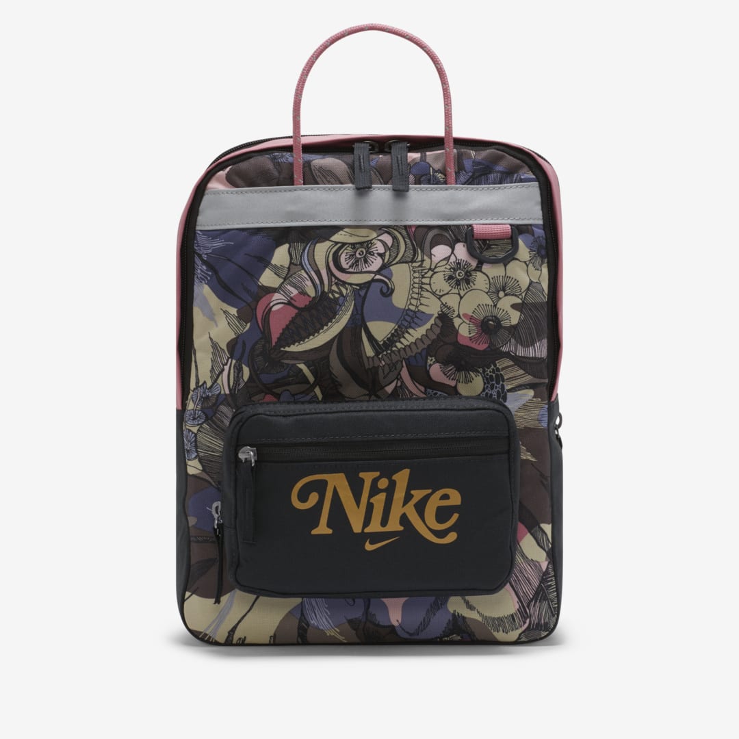 Nike Tanjun Kids' Printed Backpack In Off Noir,desert Berry,metallic Gold