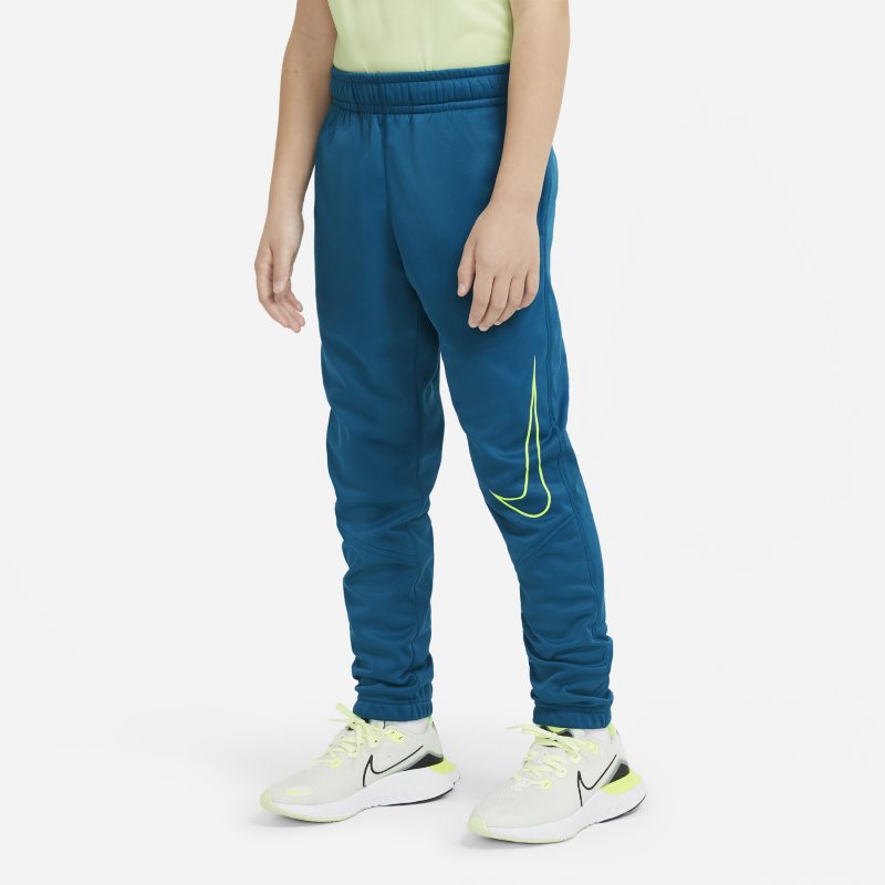 Träningsbyxor Nike Therma med tryck i avsmalnande modell för ungdom (killar) - Blå