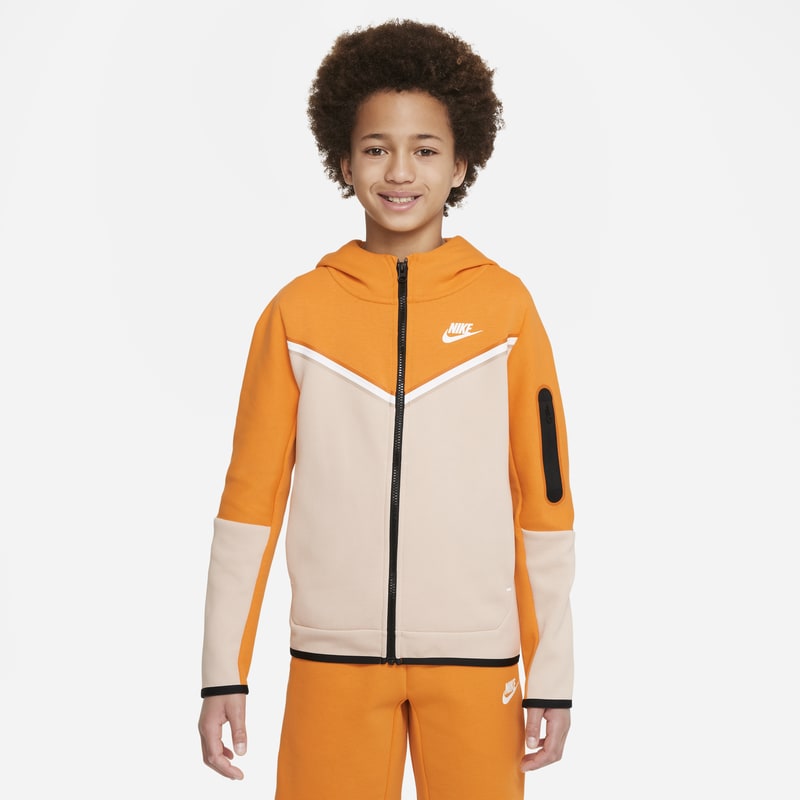 Rozpinana bluza z kapturem dla dużych dzieci (chłopców) Nike Sportswear Tech Fleece - Pomarańczowy