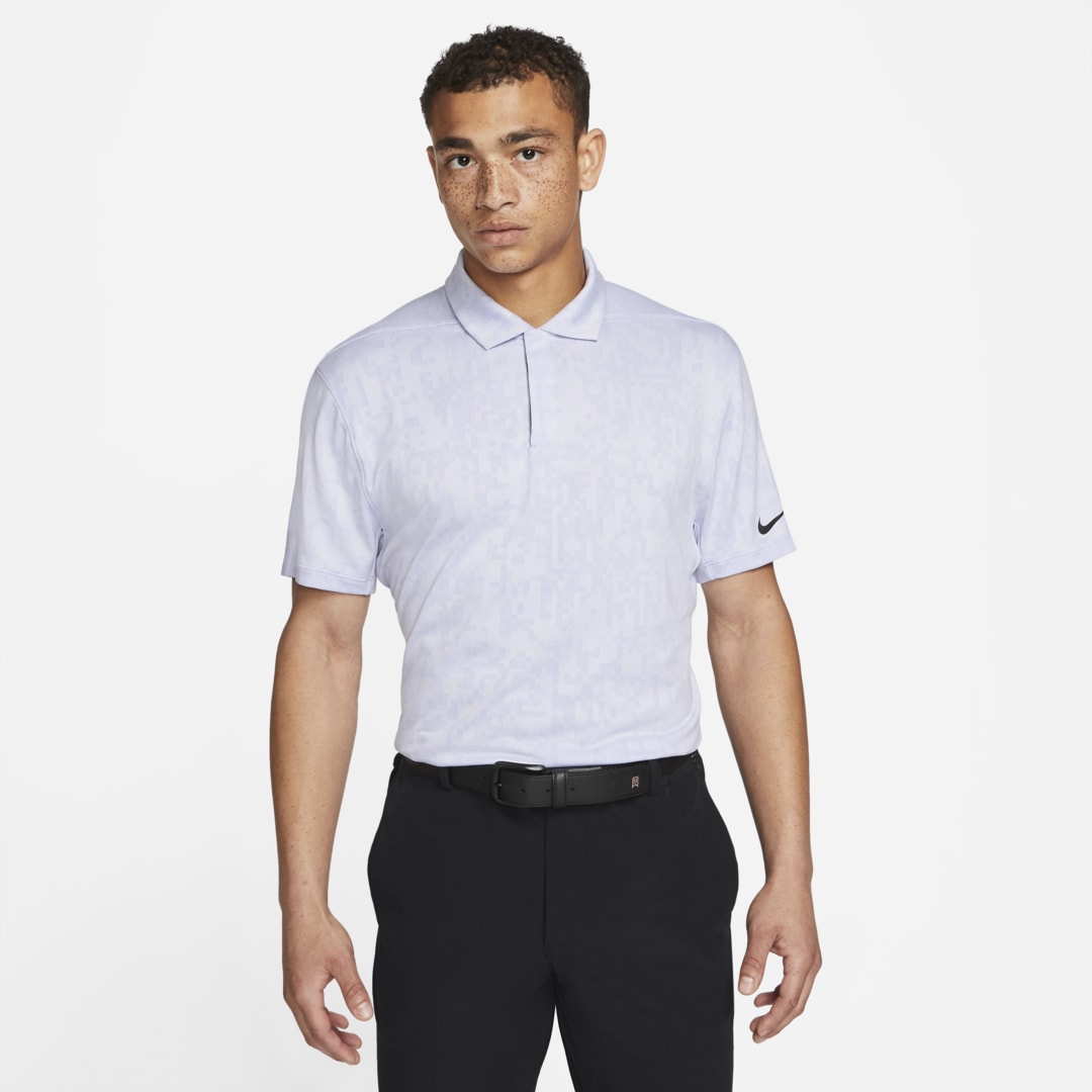 Nike Men's Tiger Woods Dri-fit Adv Performance Pixel-print Golf Polo Shirt In Purple Pulse,purple Chalk