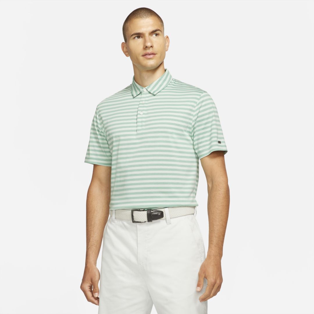 Nike Dri-fit Player Men's Striped Golf Polo In Healing Jade,pistachio Frost,brushed Silver