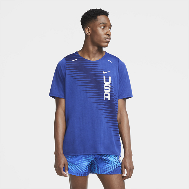 фото Мужская беговая футболка с коротким рукавом nike dri-fit team usa rise 365 - синий