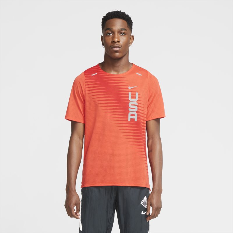 Męska koszulka z krótkim rękawem do biegania Nike Dri-FIT Team USA Rise 365 - Czerwony