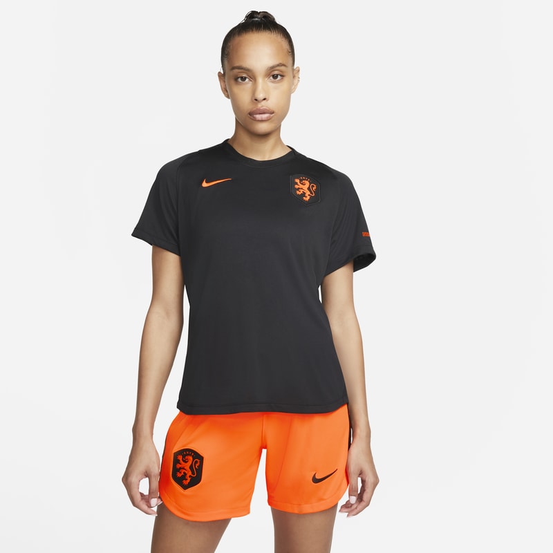 Damska koszulka piłkarska z krótkim rękawem Nike Holandia - Czerń