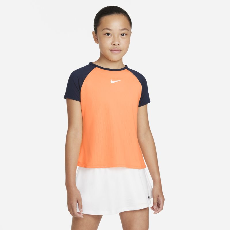 Koszulka tenisowa z krótkim rękawem dla dużych dzieci (dziewcząt) NikeCourt Dri-FIT Victory - Pomarańczowy