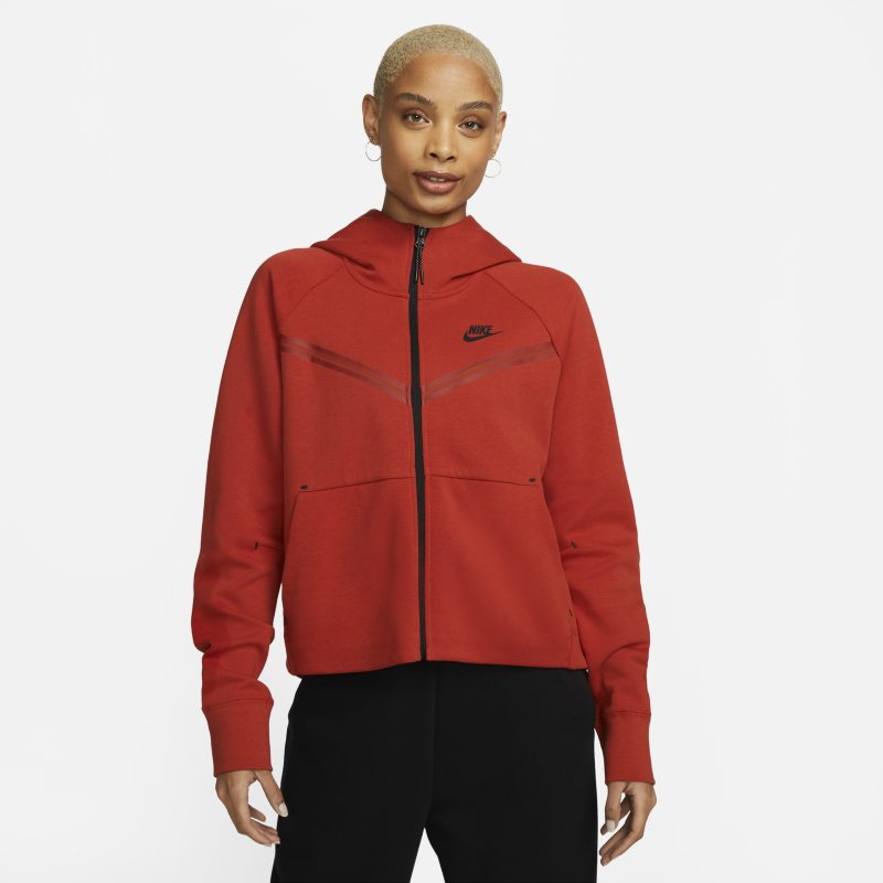 Damska bluza z kapturem i zamkiem na całej długości Nike Sportswear Tech Fleece Windrunner - Czerwony
