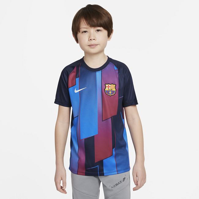 фото Предматчевая игровая футболка с коротким рукавом для школьников fc barcelona - синий