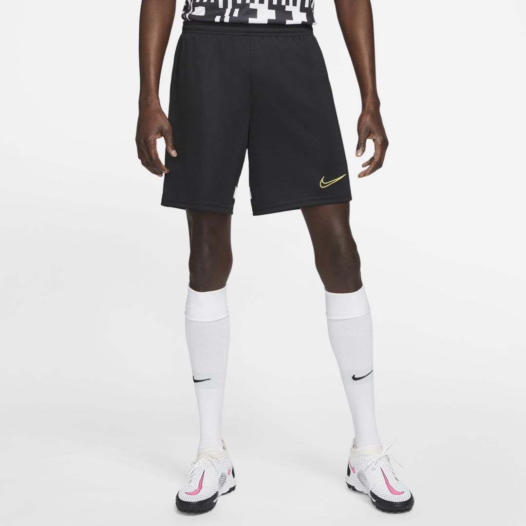 Nike Dri-fit Academy Men's Knit Soccer Shorts In Black,white,white,saturn Gold