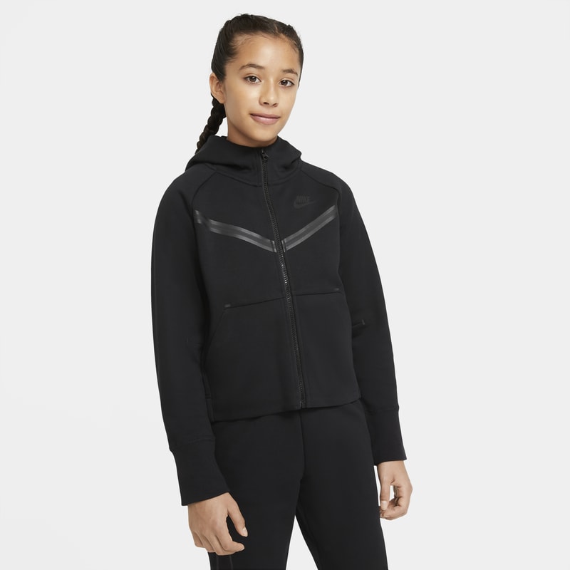 Rozpinana bluza z kapturem dla dużych dzieci (dziewcząt) Nike Sportswear Tech Fleece - Czerń