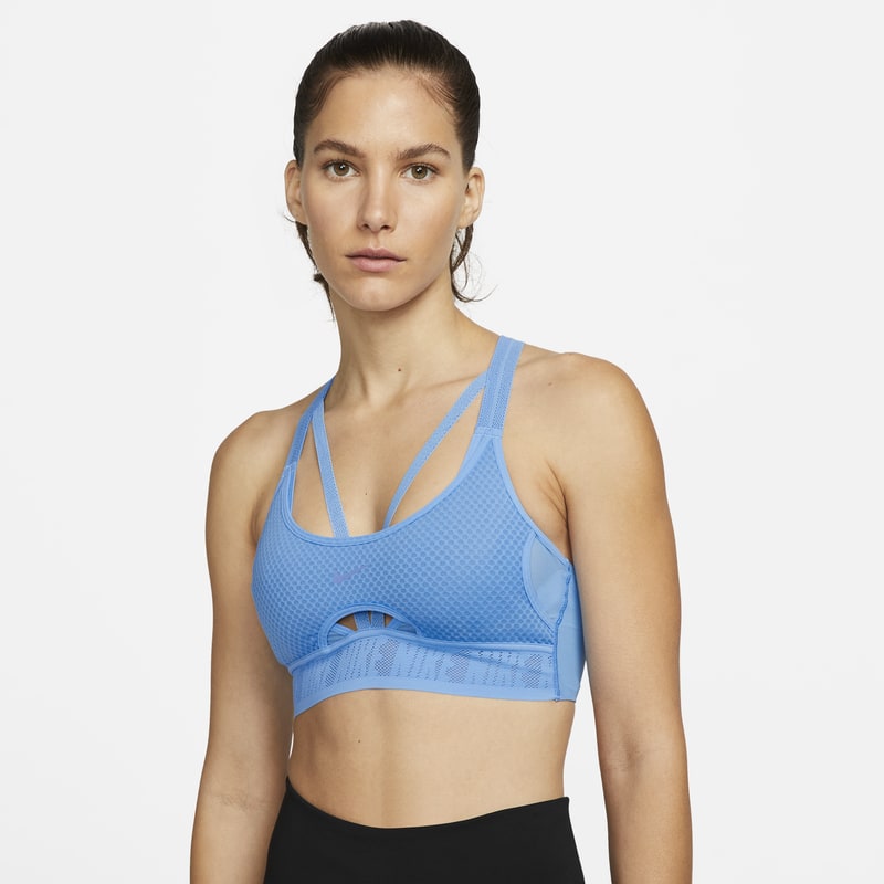 Vadderad sport-BH med smala axelband och lätt stöd Nike Dri-FIT ADV Indy för kvinnor - Blå