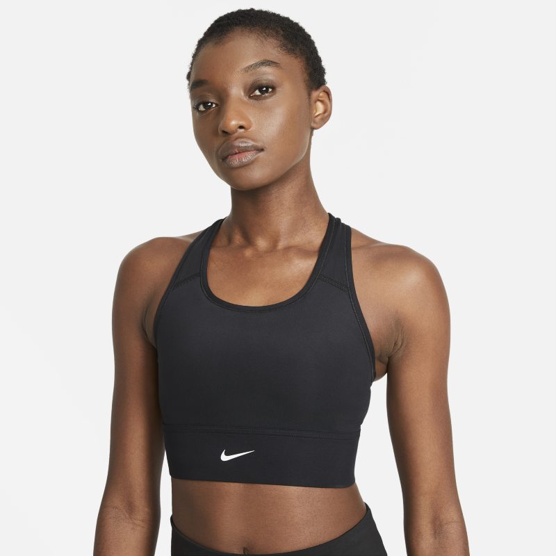 Image of Nike Swoosh Lange sport-bh met medium ondersteuning en pad uit één stuk - Zwart