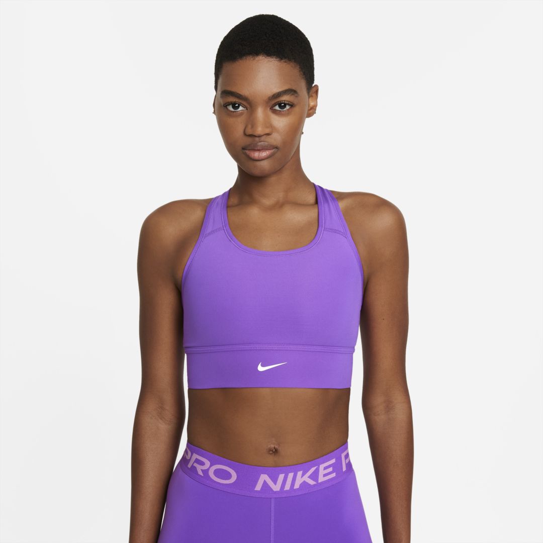 Nike Dri-fit Swoosh Women's Medium-support 1-piece Padded Longline Sports Bra In Wild Berry,white