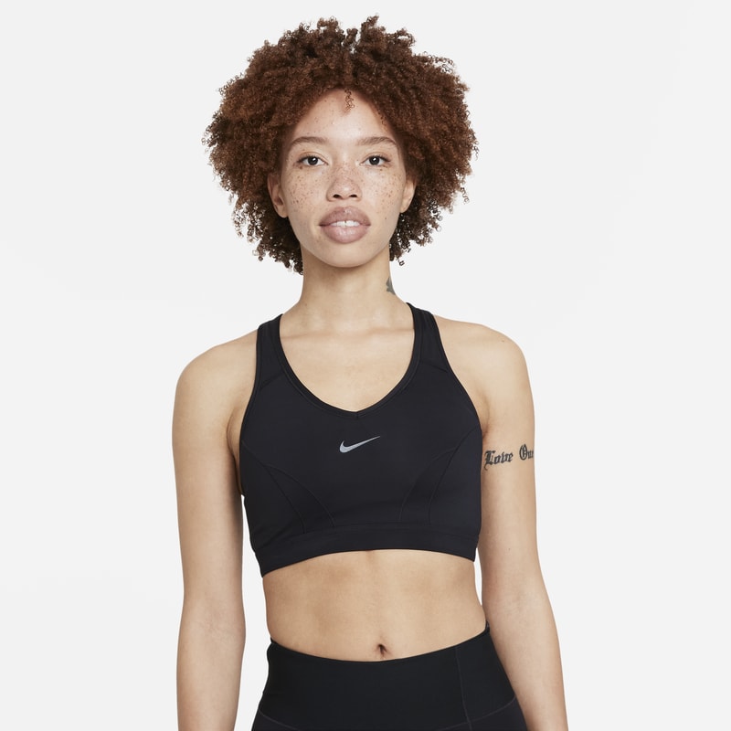 Nike Dri-FIT Swoosh Icon Clash Women's Medium-Support 1-Piece Pad V-Neck Sports Bra - Black