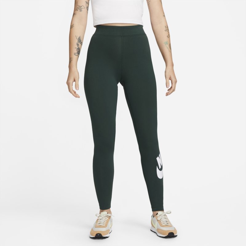 Damskie legginsy z wysokim stanem i logo Nike Sportswear Essential - Zieleń